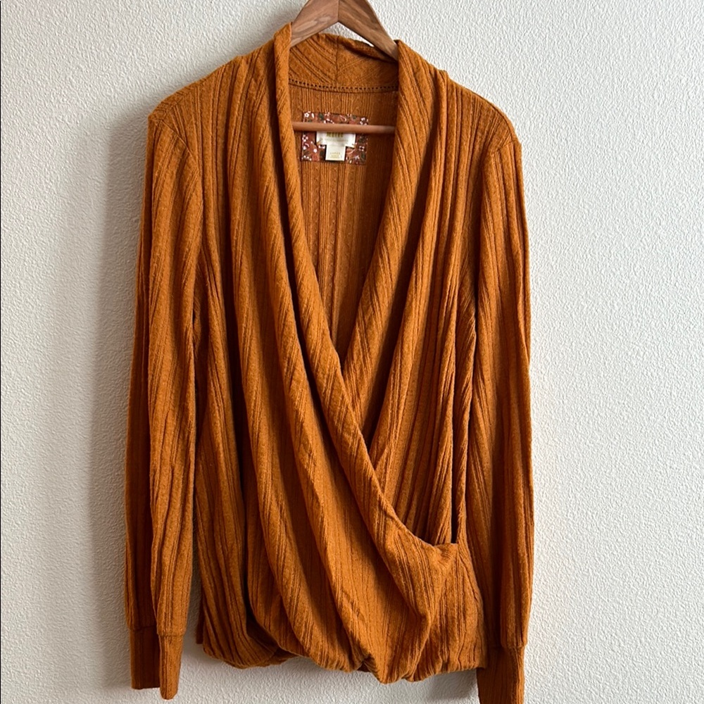 Rust Orange Ribbed Cardigan